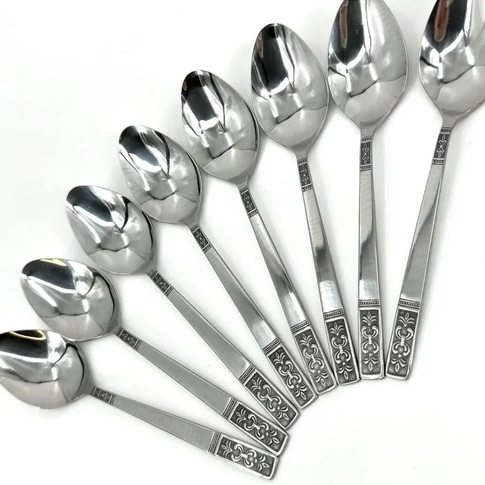 Customcraft Set~8 Stainless Tablespoons CUS3 Taiwan Flatware Silver/Black Accent